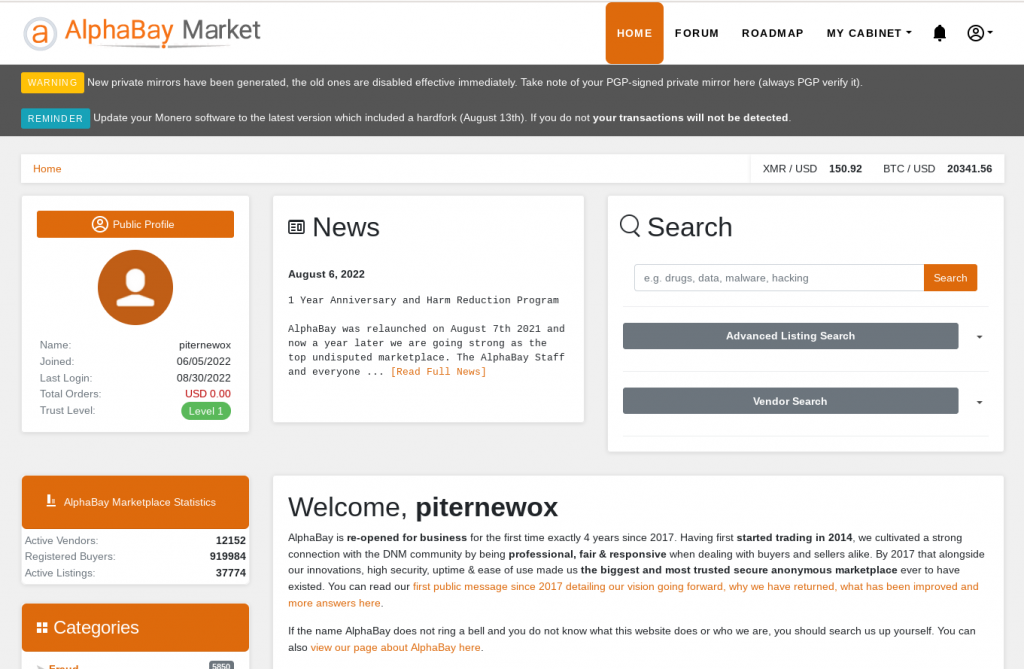 AlphaBay Market Homepage