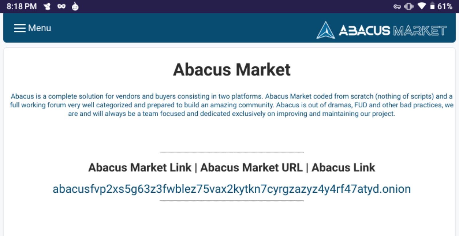 Abacus Market Fighting Phishing Links – Users Beware