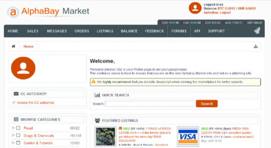 Alphabay Market Interface