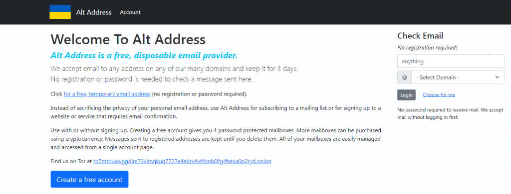 Alt Address Email Provider