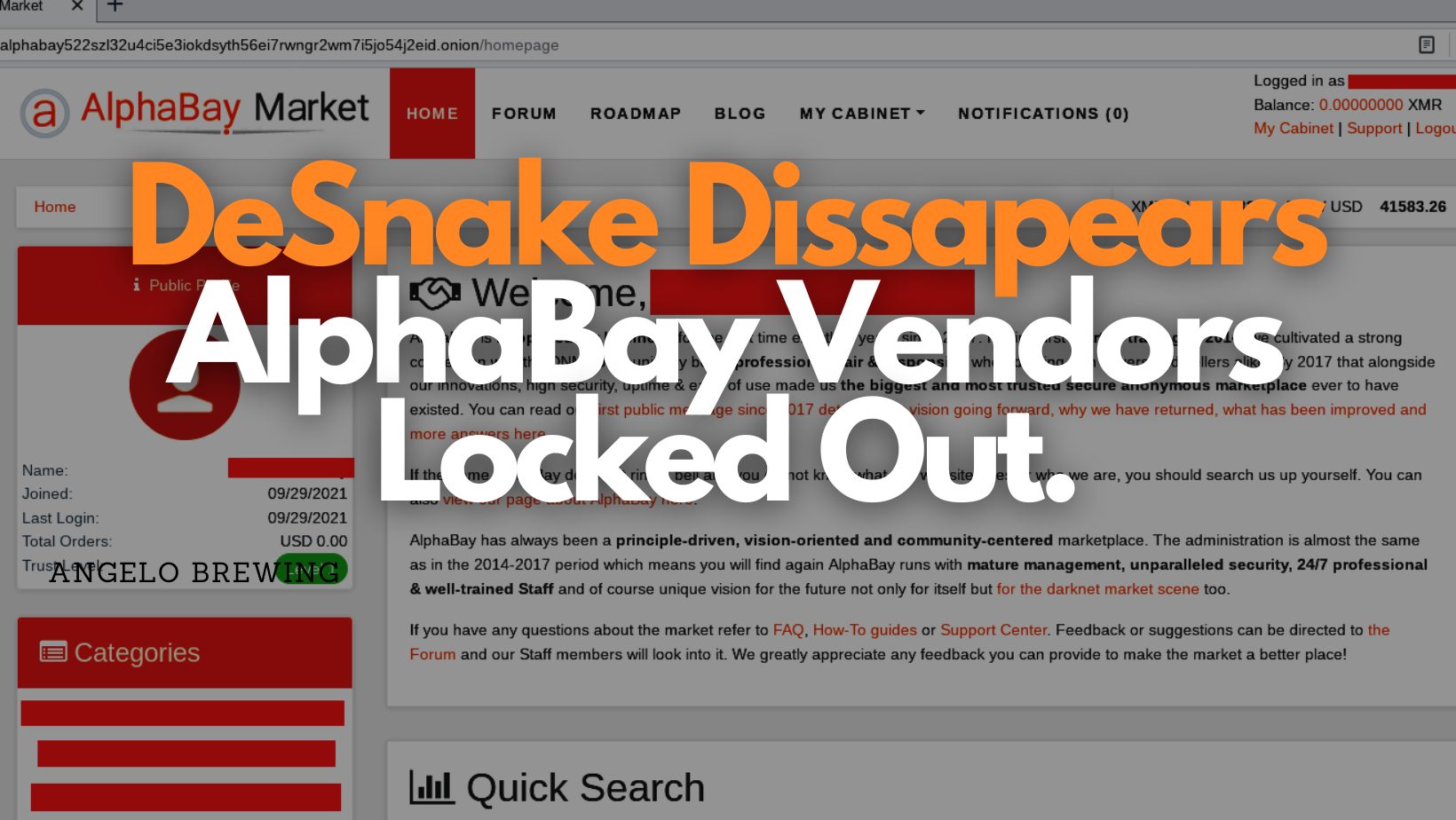 DeSnake Dissapears as AlphaBay Vendors Get Locked Out.