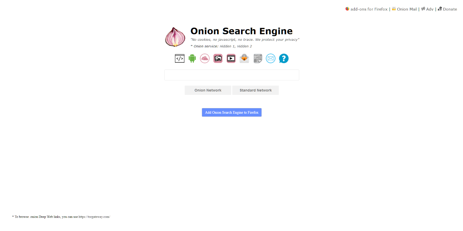 Onion Search Engine - interface