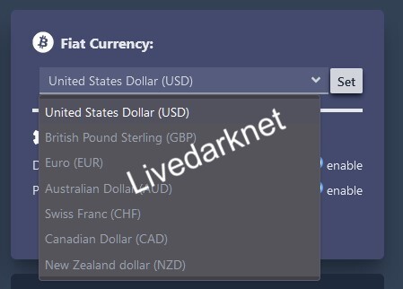 fiat currency settings on incognito darknet marketplace