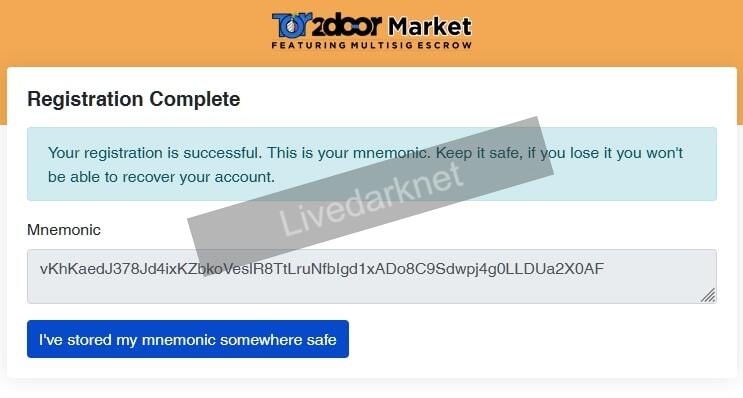 tor2door registration mnemonic